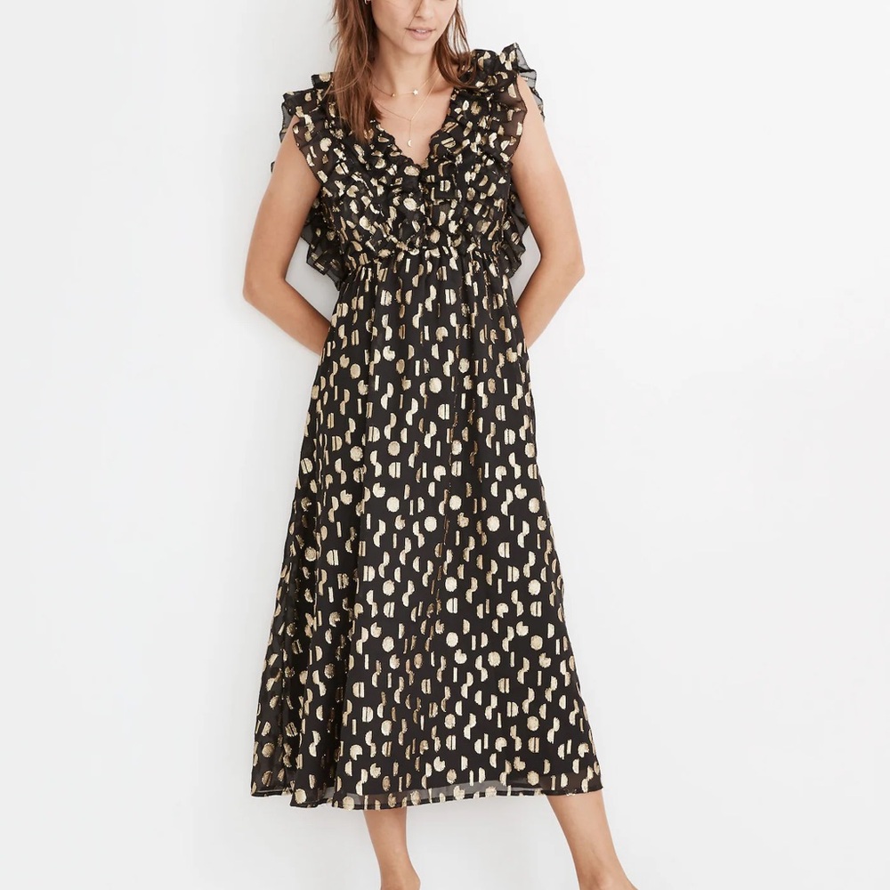 Madewell Clipdot Open-Back Ruffle Maxi Dress